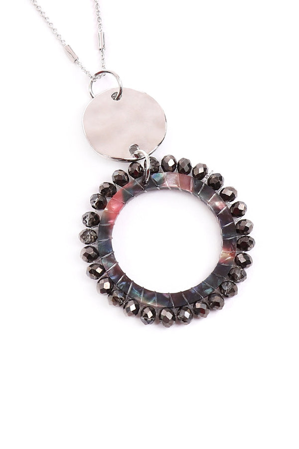 Myn1327 - Glass Beaded Hoop Pendant Necklace